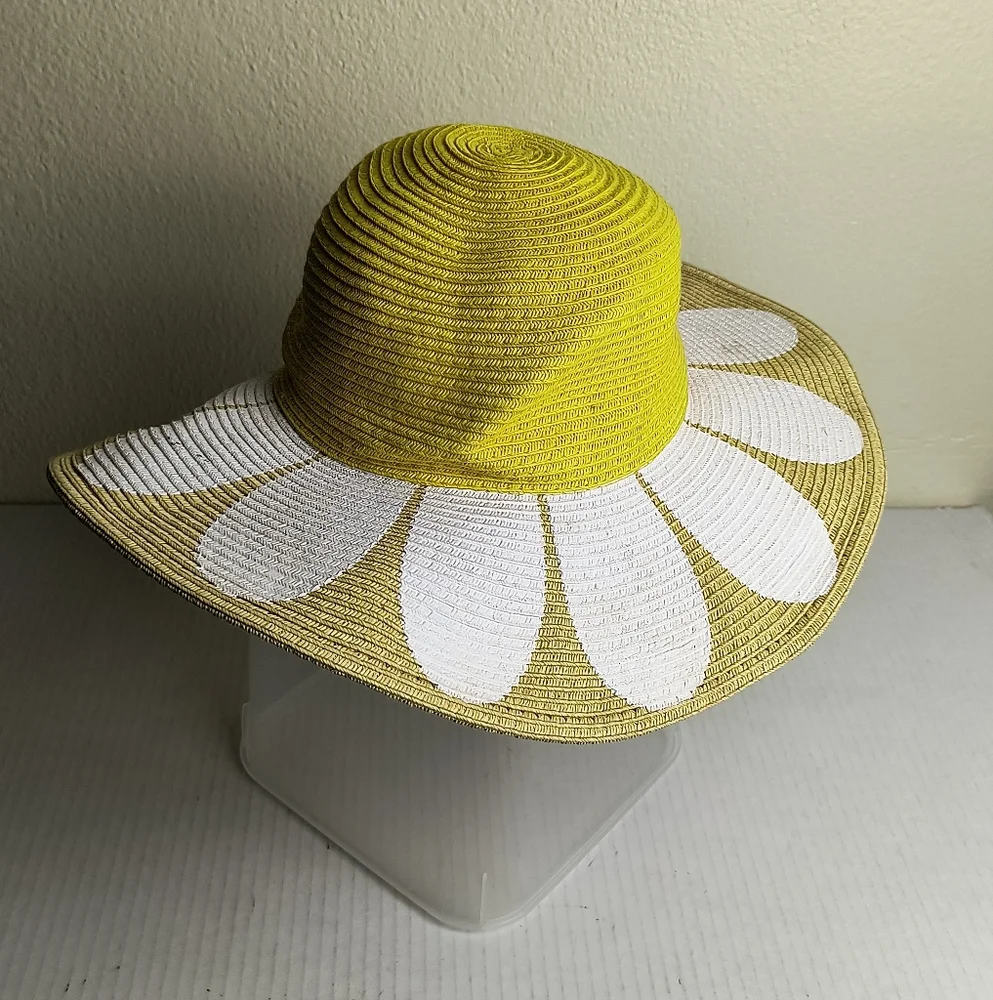San Diego Hat Company Yellow and White Daisy Sun Paper Straw Hat Kids 5-7 - Picture 3 of 9